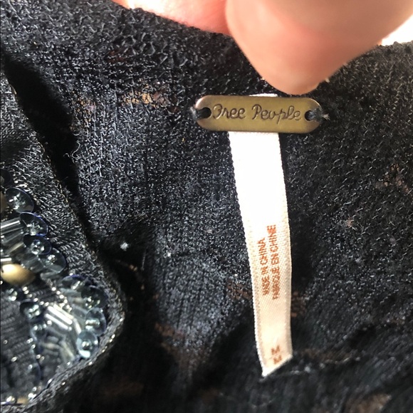 Free People Whimsigoth Black lace beaded Long Sleeve shirt 🧡 - Picture 2 of 5